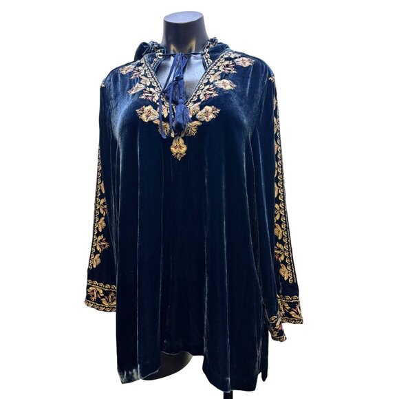 Jade Johnny Was Embroidered Velvet Blouse Navy Multi Size L - Picture 1 of 6